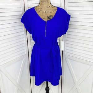 Tovia Scoop Neck Tie Waist Tunic Shirt Dress Cobalt Blue Large Mini